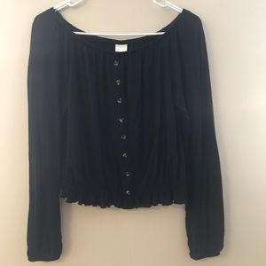 Scoop Neck Black Long Sleeve Top